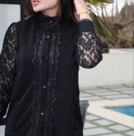 شومیز ساتن استین گیپور مشکی