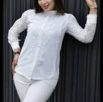 شومیز ساتن استین گیپور سفید