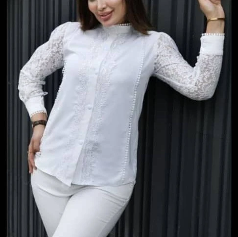 1765732285_4828892672 شومیز ساتن استین گیپور سفید