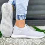 کفش جورابی اسکیچرز زنانه و مردانه کتان مناسب پیاده روی و باشگاه رنگ مشکی و طوسی - Image 3