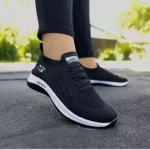 کفش جورابی اسکیچرز زنانه و مردانه کتان مناسب پیاده روی و باشگاه رنگ مشکی و طوسی - Image 5