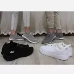 کفش کتونی زنانه و مردانه اسکیچرز بنددار رنگ طوسی و مشکی - Image 2