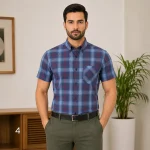پیراهن مردانه چهارخانه آستین کوتاه جنس نیک فاستون - Image 6