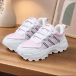 کتونی لژدار زنانه مدل فشن رنگ سفید صورتی زیره پمپی سایز 37 تا 40 - Image 2