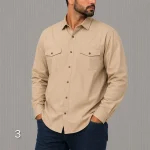 پیراهن کتان مردانه آستین بلند دو جیب قواره آزاد - Image 5