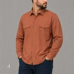 پیراهن کتان مردانه آستین بلند دو جیب قواره آزاد - Image 7