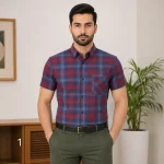 پیراهن مردانه چهارخانه آستین کوتاه جنس نیک فاستون - Image 3