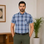 پیراهن مردانه چهارخانه آستین کوتاه جنس نیک فاستون - Image 5