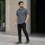 پیراهن کتان مردانه آستین کوتاه قواره آزاد سنگ شور شده - Image 3