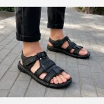 صندل مردانه تابستانی مدل پوشکاش چرم ترکیبی طبی و راحت رنگ مشکی و قهوه ای - Image 3