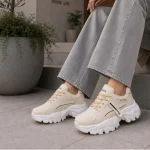 کتونی زنانه لژ بلند مدل special رنگ کرم رویه چرم مصنوعی و راشل سایز 37 تا 40 - Image 2