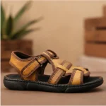 صندل مردانه تابستانی مدل پوشکاش چرم ترکیبی طبی و سبک رنگ مشکی و قهوه ای - Image 3