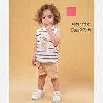 ست تاپ و شلوارک نوزادی طرح راه راه تدی جنس پنبه ضد حساسیت - Image 4