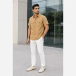 پیراهن کتان مردانه آستین کوتاه قواره آزاد سنگ شور شده - Image 7
