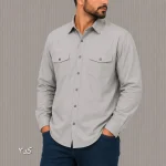 پیراهن کتان مردانه آستین بلند دو جیب قواره آزاد - Image 3