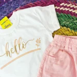 ست تیشرت و شلوارک کتان دخترانه طرح hello سایز 1 تا 6 سال - Image 2