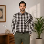 پیراهن آستین بلند مردانه چهارخانه تک جیب قواره بزرگ سایز لارج تا دو ایکس لارج - Image 3