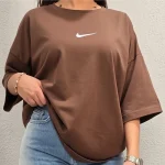 تی شرت باکسی دخترانه و پسرانه طرح نایک فری سایز اسپرت و لش - Image 3
