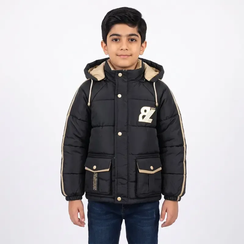 کاپشن پسرانه فشن مشکی شمعی خزدار