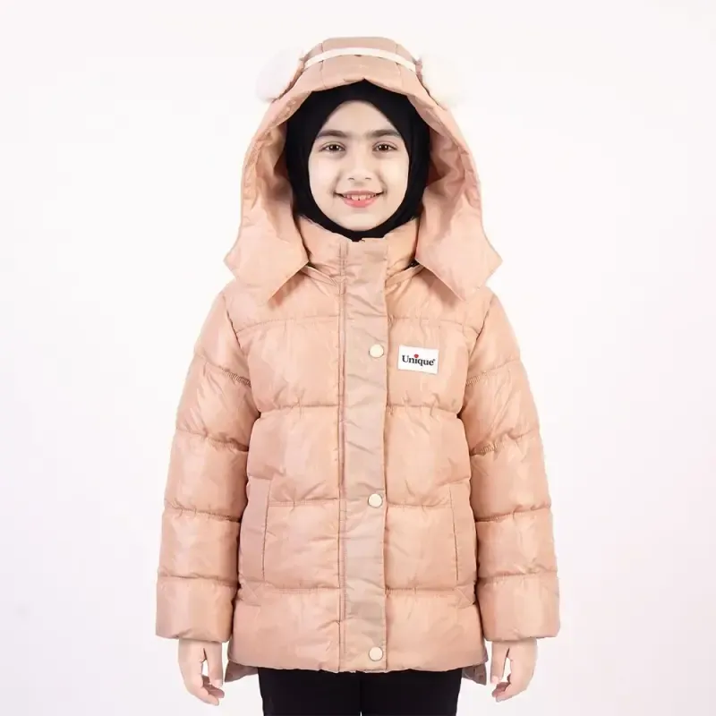 کاپشن دخترانه کلاه گوشدار گلبهی